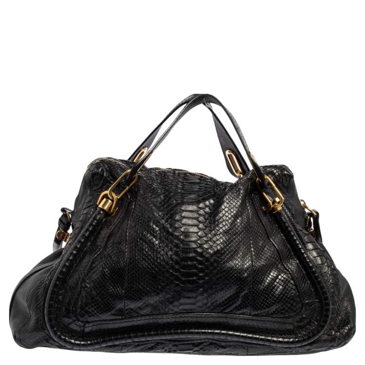 Pre Owned Chloe Black Python and Leather Medium Paraty Shoulder Bag