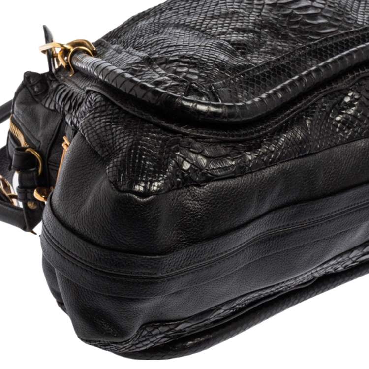 Pre Owned Chloe Black Python and Leather Medium Paraty Shoulder Bag