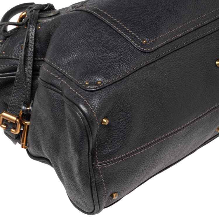 Pre Owned Chloe Dark Grey Leather Plexo Paddington Tote