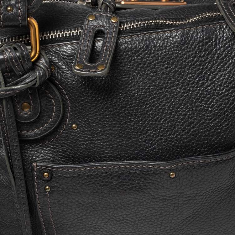 Pre Owned Chloe Dark Grey Leather Plexo Paddington Tote