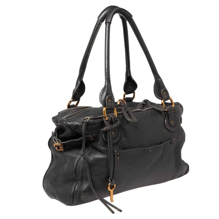 Pre Owned Chloe Dark Grey Leather Plexo Paddington Tote