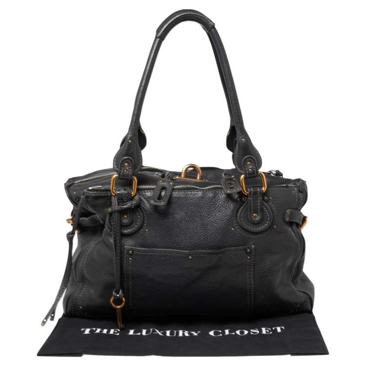 Pre Owned Chloe Dark Grey Leather Plexo Paddington Tote