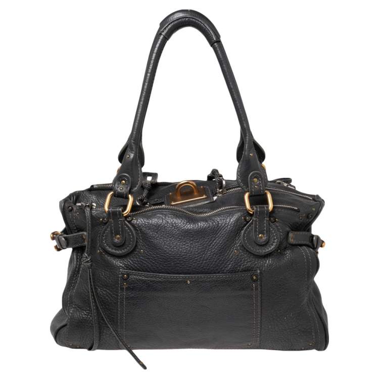 Pre Owned Chloe Dark Grey Leather Plexo Paddington Tote