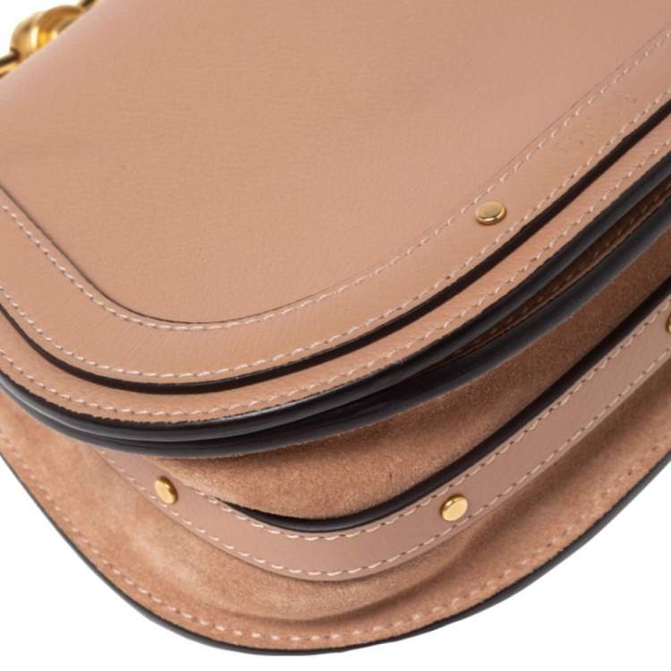 Pre Owned Chloe Dark Beige Leather and Suede Small Nile Bracelet Shoulder Bag