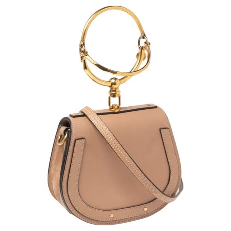 Pre Owned Chloe Dark Beige Leather and Suede Small Nile Bracelet Shoulder Bag
