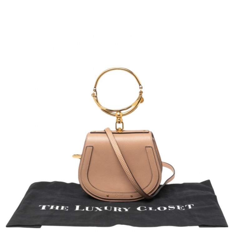 Pre Owned Chloe Dark Beige Leather and Suede Small Nile Bracelet Shoulder Bag