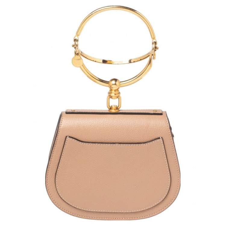 Pre Owned Chloe Dark Beige Leather and Suede Small Nile Bracelet Shoulder Bag