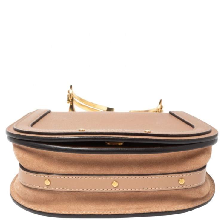 Pre Owned Chloe Dark Beige Leather and Suede Small Nile Bracelet Shoulder Bag