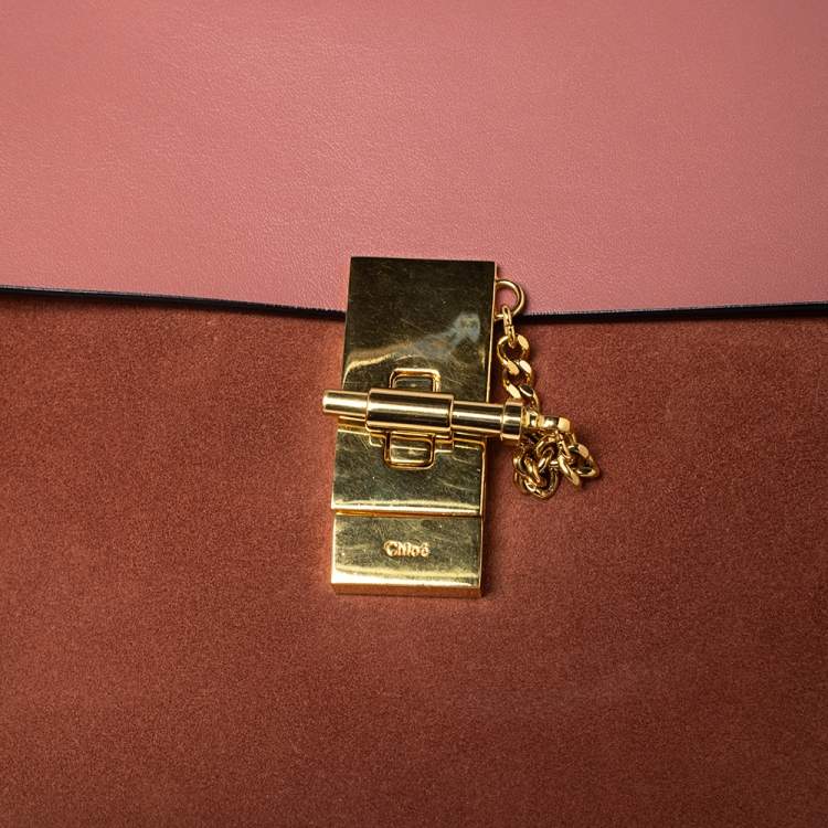 Pre Owned Chloe Pink Leather and Suede Medium Drew Shoulder Bag