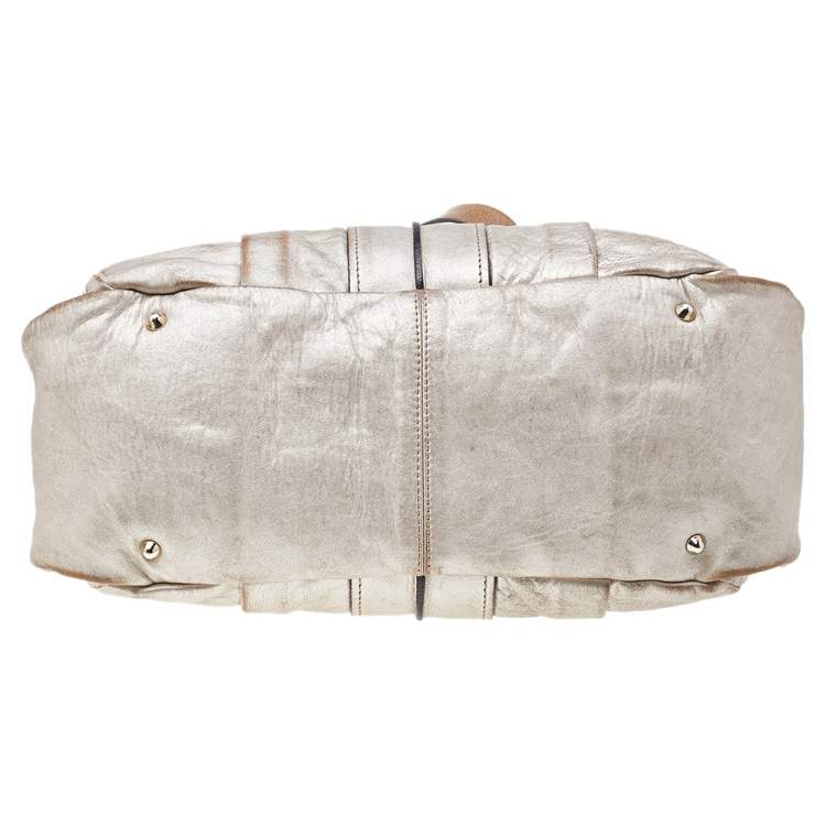 Pre Owned Chloe Metallic Gold/Beige Leather Heloise Satchel
