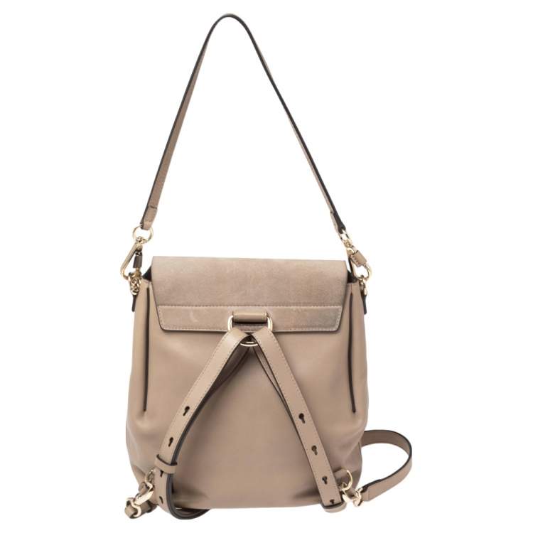 Pre Owned Chloe Grey Leather and Suede Medium Faye Backpack
