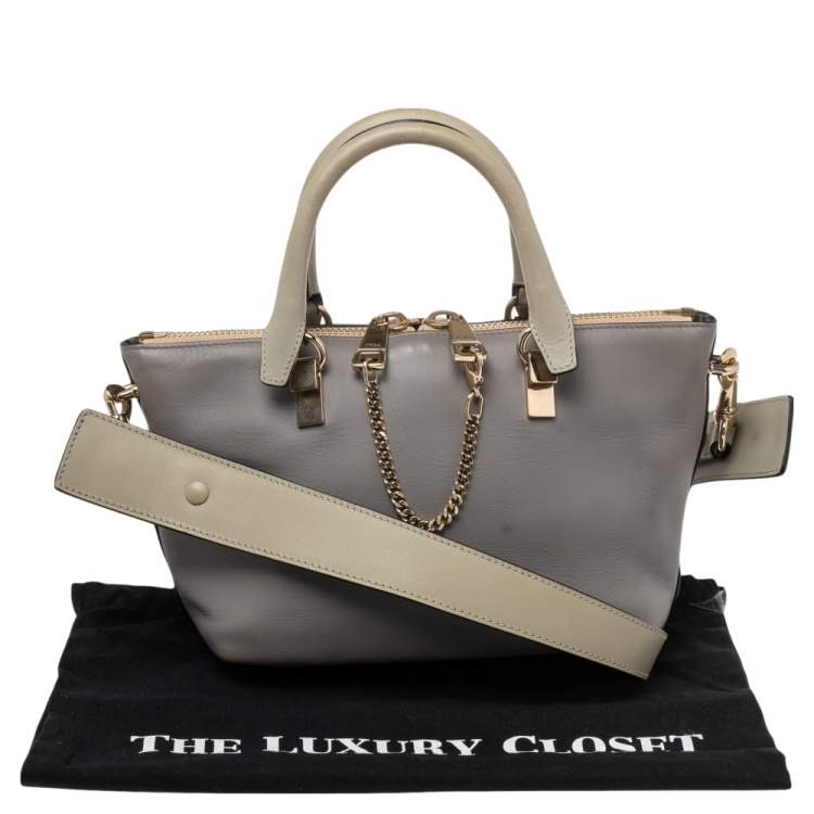 Pre Owned Chloe Grey/Beige Leather Small Baylee Tote