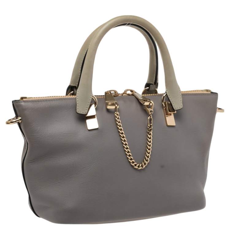 Pre Owned Chloe Grey/Beige Leather Small Baylee Tote