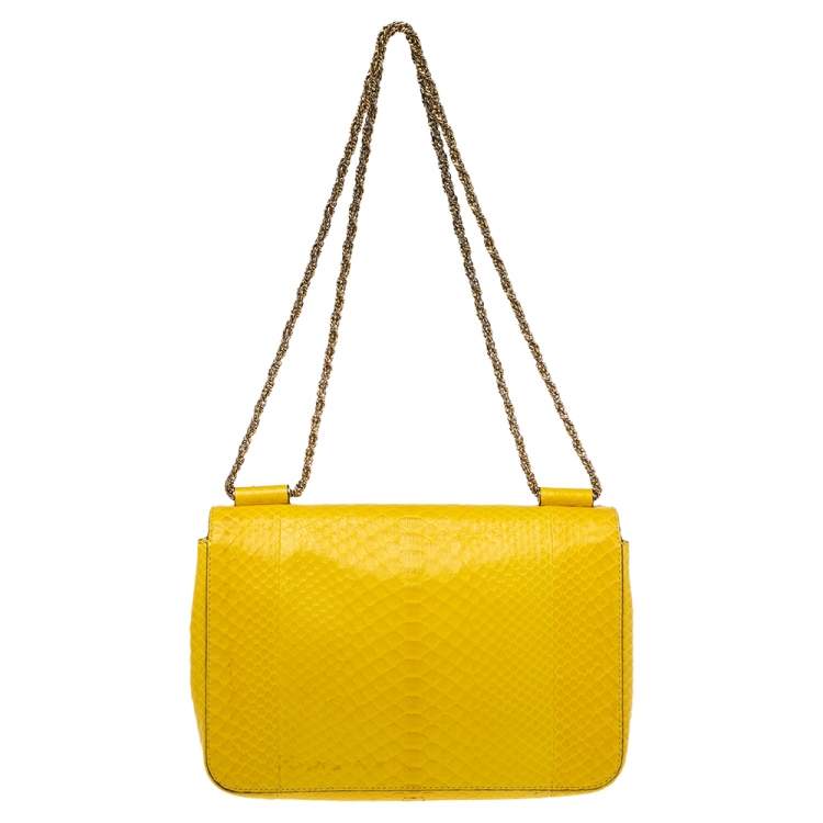 Pre Owned Chloe Yellow Python Medium Elsie Shoulder Bag