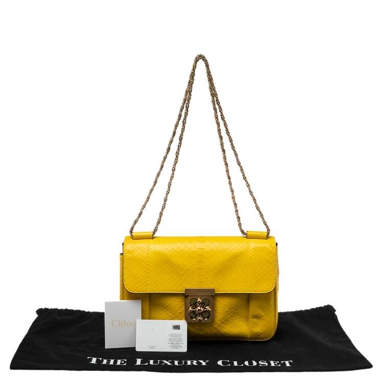 Pre Owned Chloe Yellow Python Medium Elsie Shoulder Bag