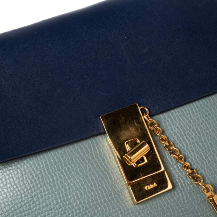 Pre Owned Chloe Two Tone Blue Leather Medium Drew Shoulder Bag