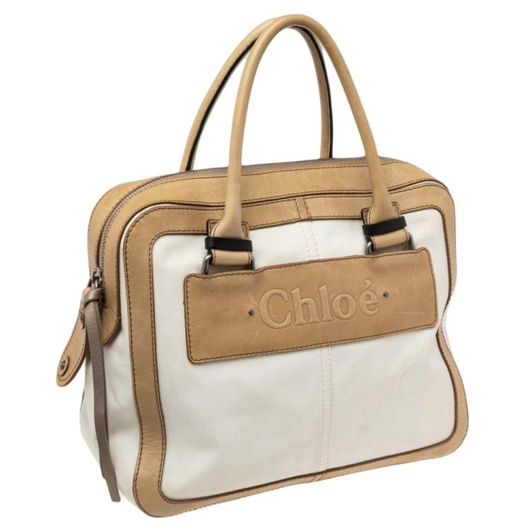 Pre Owned Chloe Light Cream Canvas and Leather Satchel