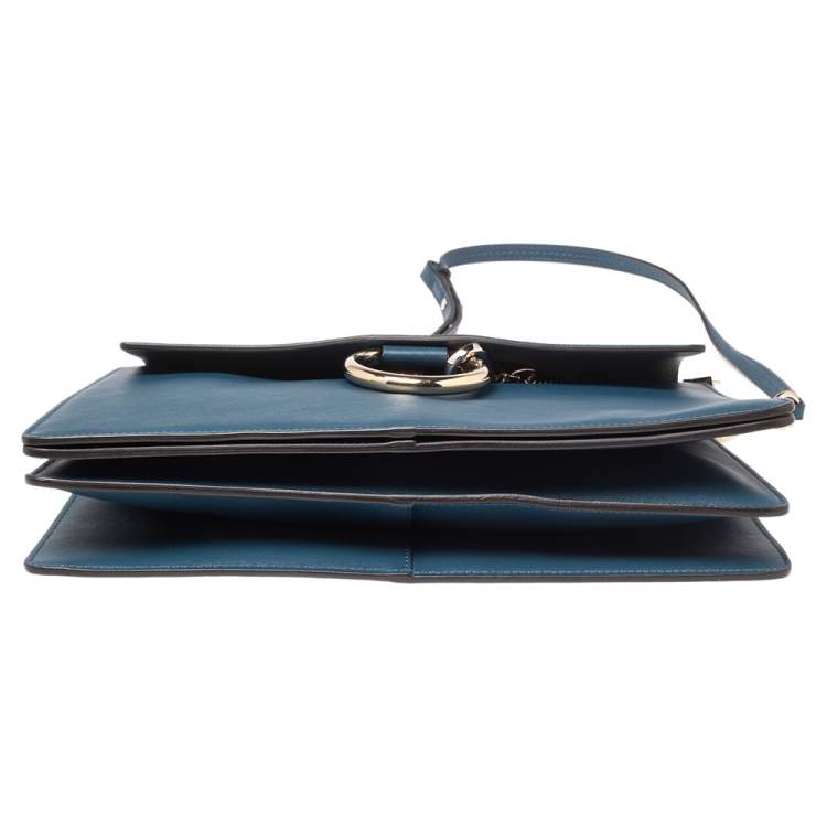 Pre Owned Chloe Teal Blue Leather and Suede Medium Faye Shoulder Bag