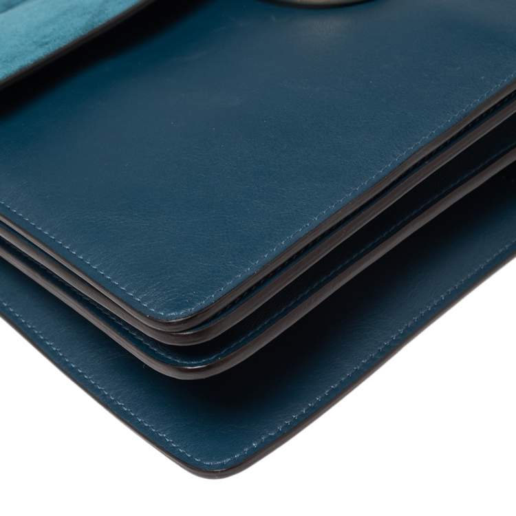 Pre Owned Chloe Teal Blue Leather and Suede Medium Faye Shoulder Bag