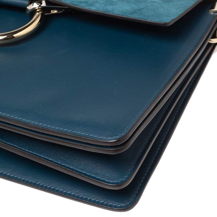 Pre Owned Chloe Teal Blue Leather and Suede Medium Faye Shoulder Bag