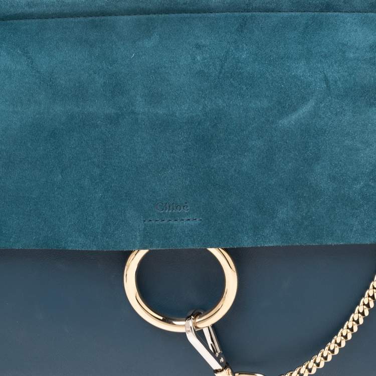 Pre Owned Chloe Teal Blue Leather and Suede Medium Faye Shoulder Bag