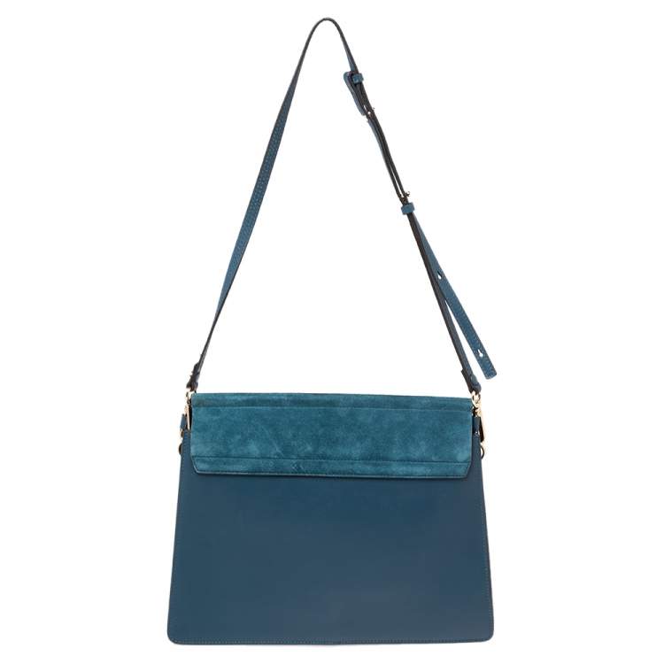 Pre Owned Chloe Teal Blue Leather and Suede Medium Faye Shoulder Bag