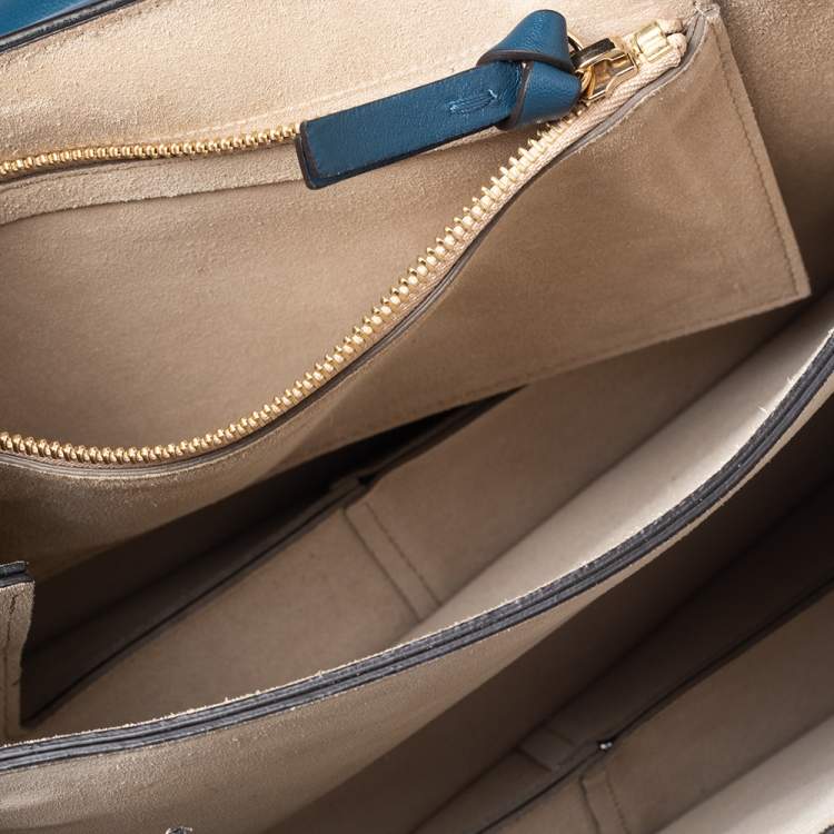 Pre Owned Chloe Teal Blue Leather and Suede Medium Faye Shoulder Bag