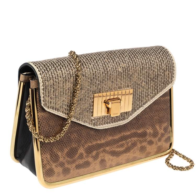 Pre Owned Chloe Brown Karung, Sequins and Leather Small Sally Shoulder Bag