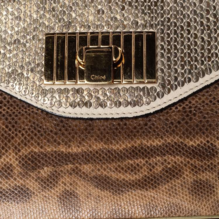 Pre Owned Chloe Brown Karung, Sequins and Leather Small Sally Shoulder Bag