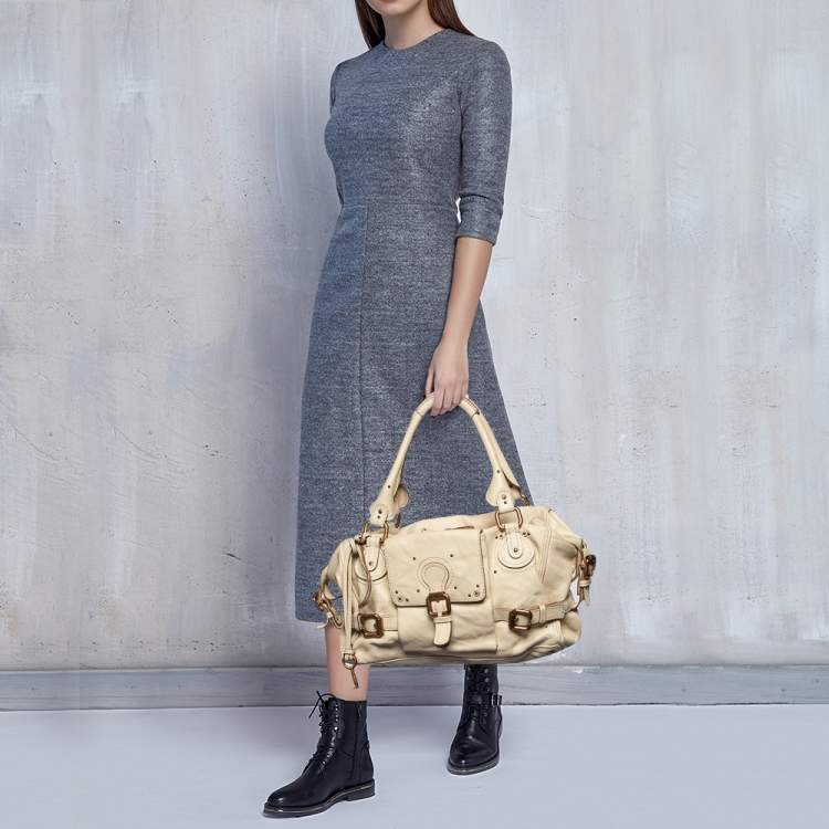 Pre Owned Chloe Off-White Leather Front Pocket Paddington Satchel