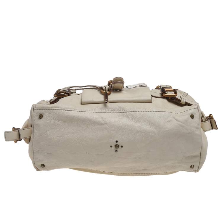 Pre Owned Chloe Off-White Leather Front Pocket Paddington Satchel