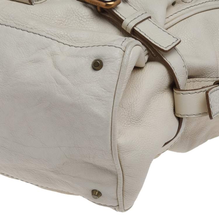 Pre Owned Chloe Off-White Leather Front Pocket Paddington Satchel