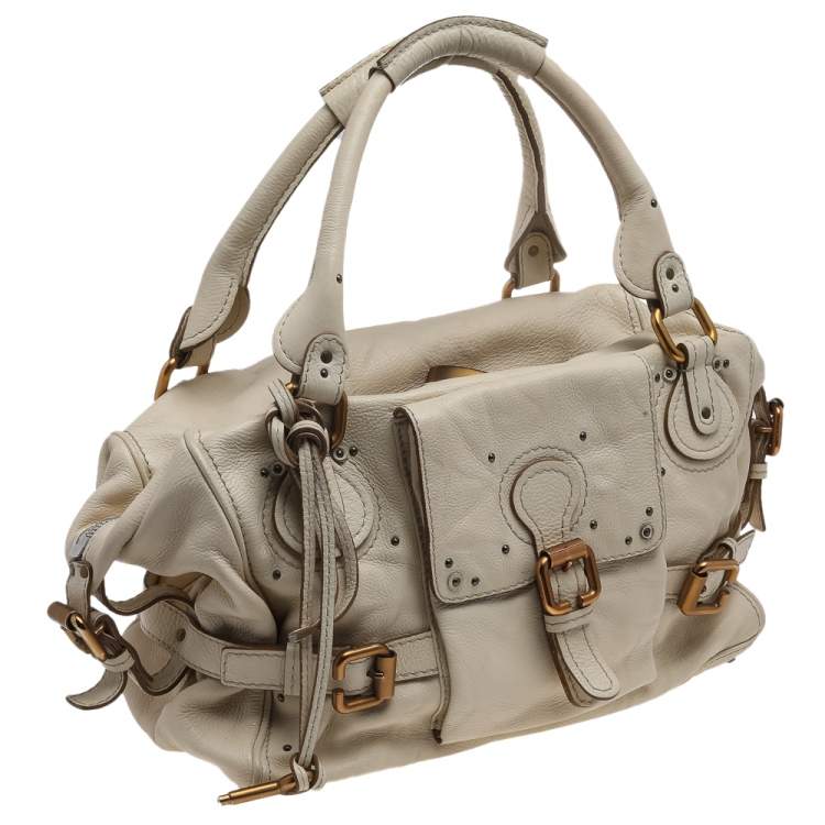 Pre Owned Chloe Off-White Leather Front Pocket Paddington Satchel