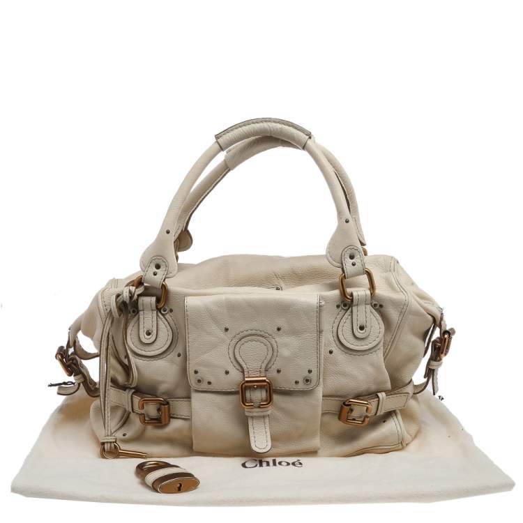 Pre Owned Chloe Off-White Leather Front Pocket Paddington Satchel