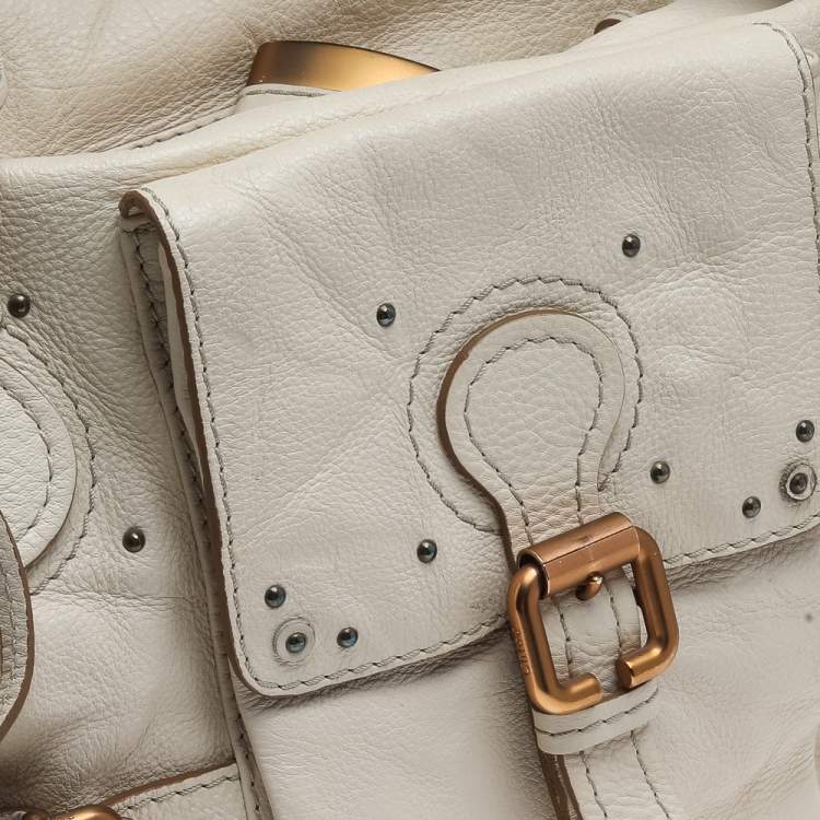 Pre Owned Chloe Off-White Leather Front Pocket Paddington Satchel