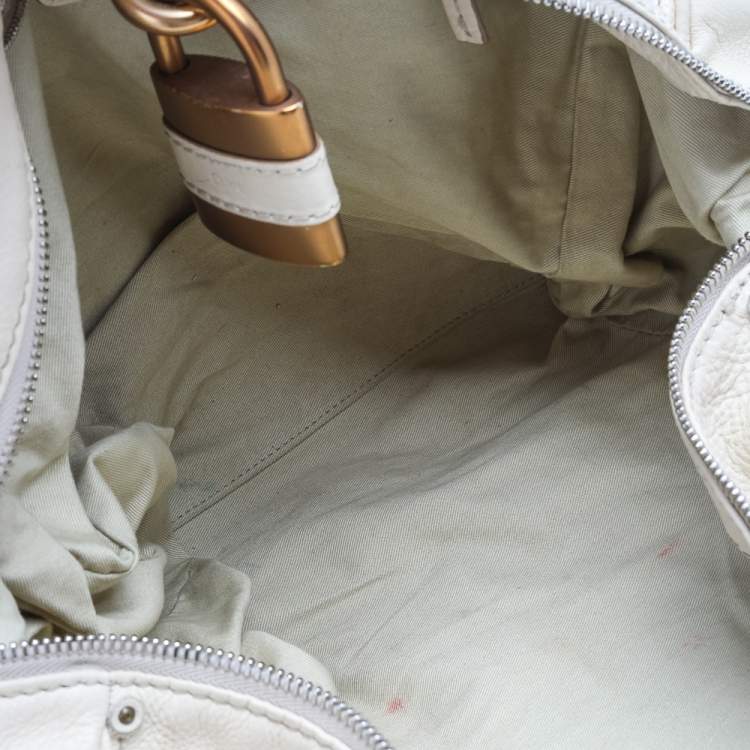 Pre Owned Chloe Off-White Leather Front Pocket Paddington Satchel