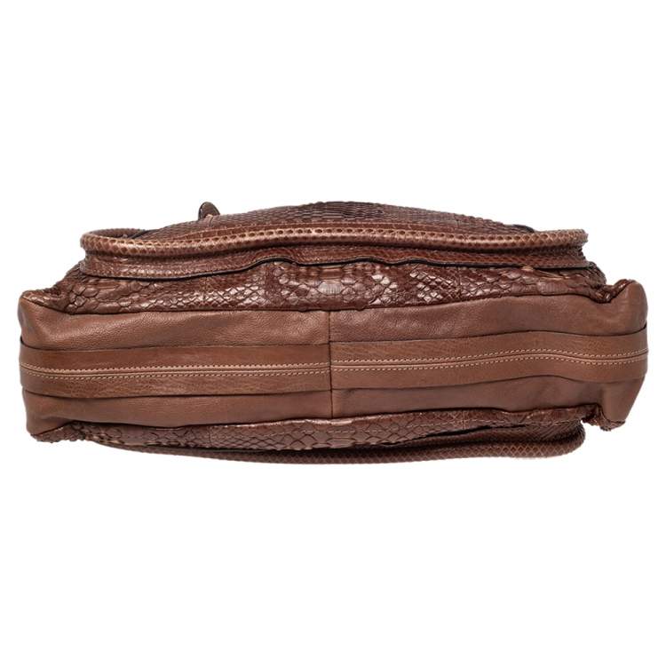 Pre Owned Chloe Brown Python Leather Large Paraty Shoulder Bag