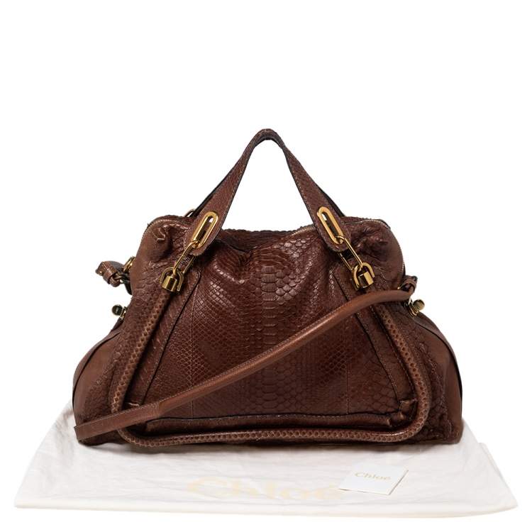 Pre Owned Chloe Brown Python Leather Large Paraty Shoulder Bag