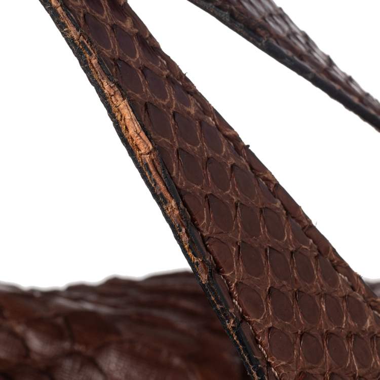 Pre Owned Chloe Brown Python Leather Large Paraty Shoulder Bag