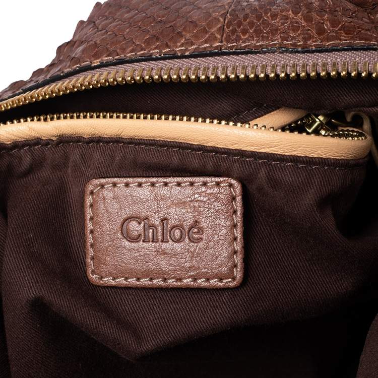 Pre Owned Chloe Brown Python Leather Large Paraty Shoulder Bag