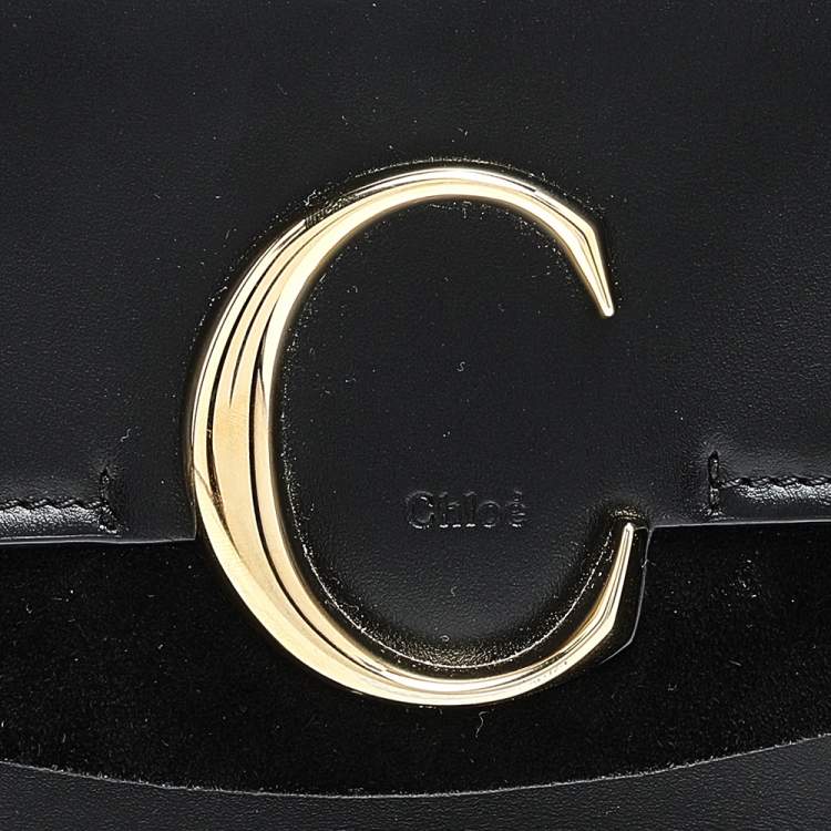 Pre Owned Chloe Black Leather And Suede Chain C Clutch Bag