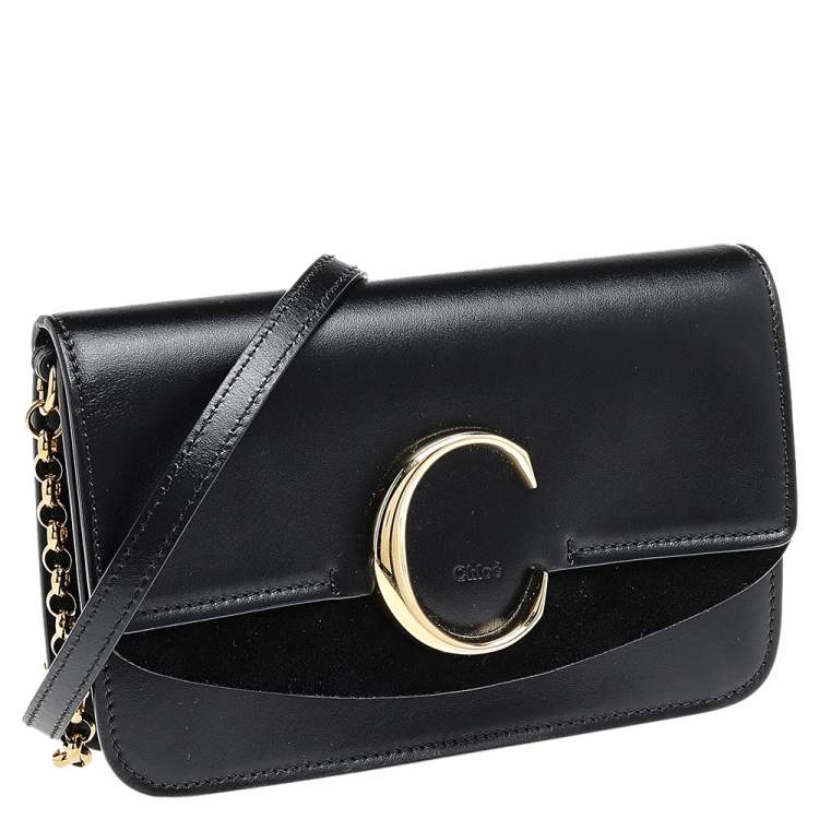 Pre Owned Chloe Black Leather And Suede Chain C Clutch Bag