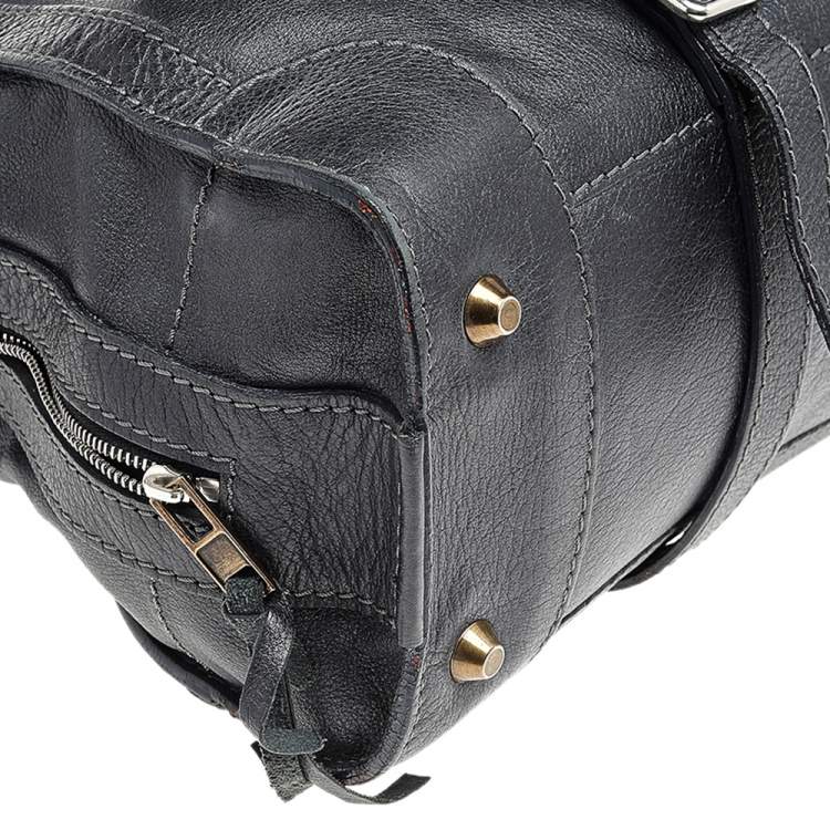 Pre Owned Chloé Black-Grey Leather Flap Pocket Satchel