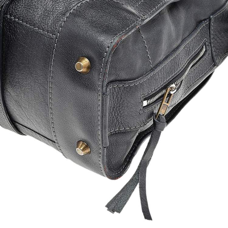 Pre Owned Chloé Black-Grey Leather Flap Pocket Satchel