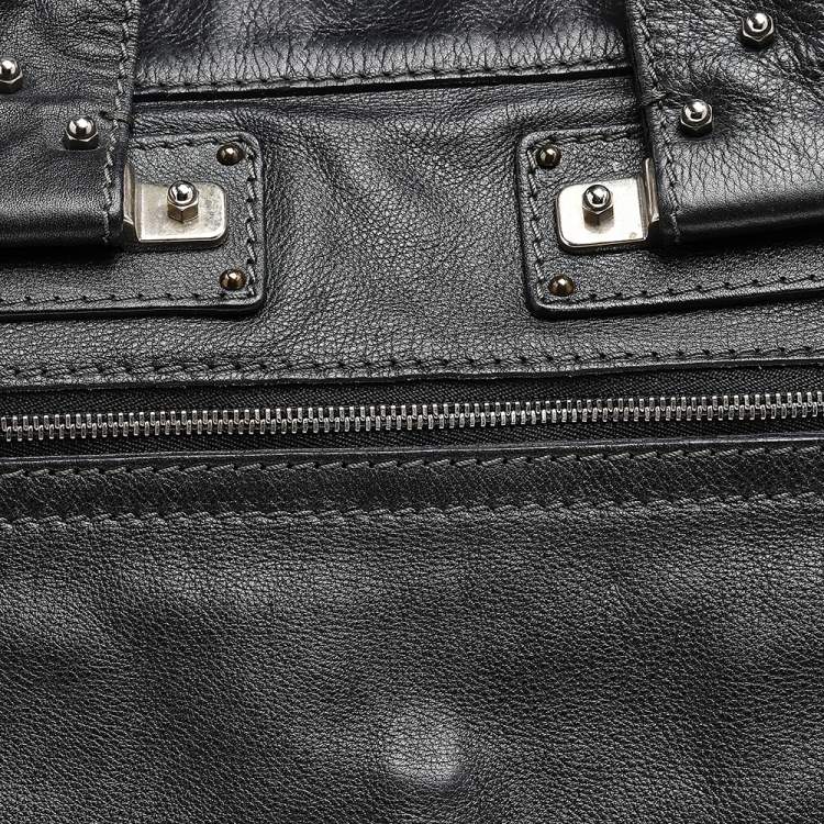 Pre Owned Chloé Black-Grey Leather Flap Pocket Satchel