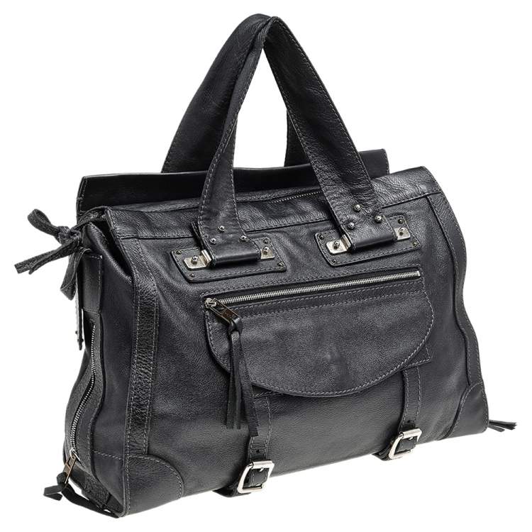Pre Owned Chloé Black-Grey Leather Flap Pocket Satchel