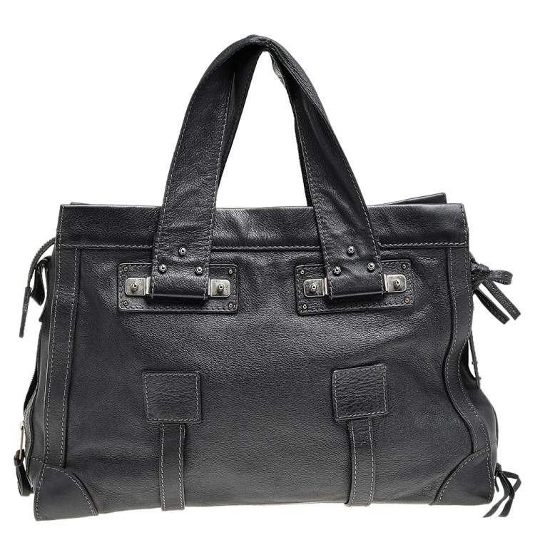 Pre Owned Chloé Black-Grey Leather Flap Pocket Satchel