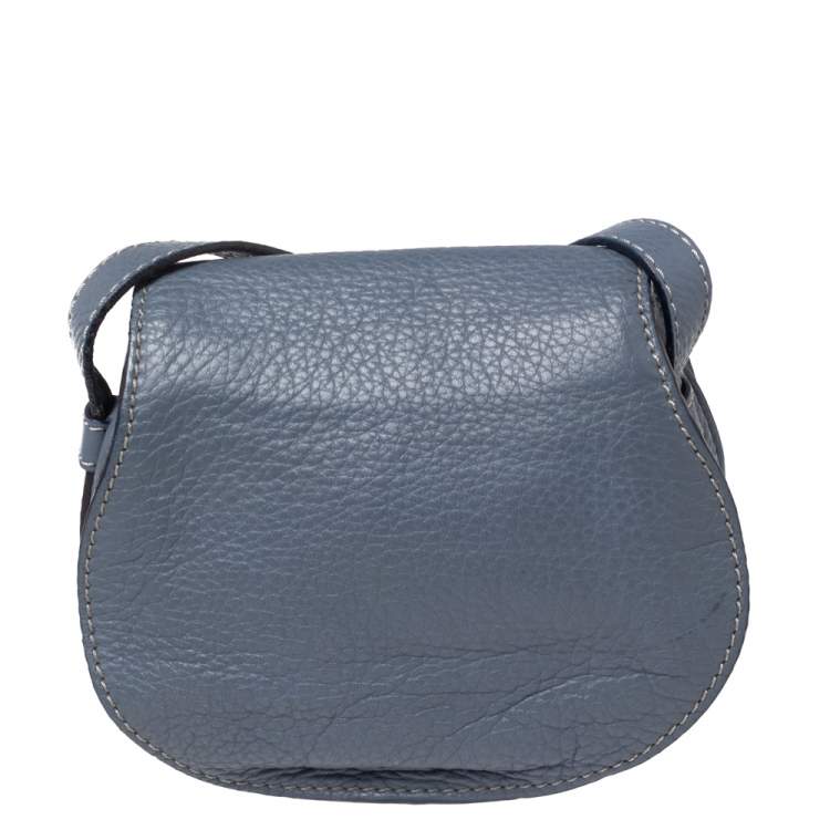 Pre Owned Chloe Stone Blue Leather Mini Marcie Crossbody Bag
