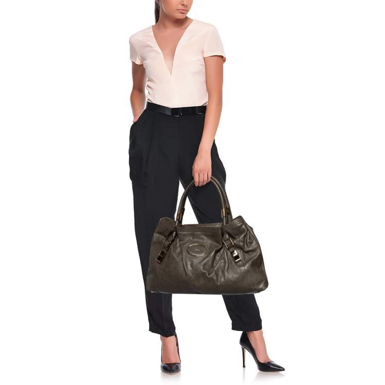Pre Owned Chloe Dark Olive Leather Victoria Tote