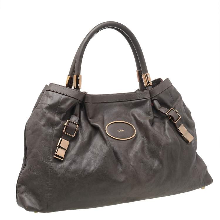 Pre Owned Chloe Dark Olive Leather Victoria Tote